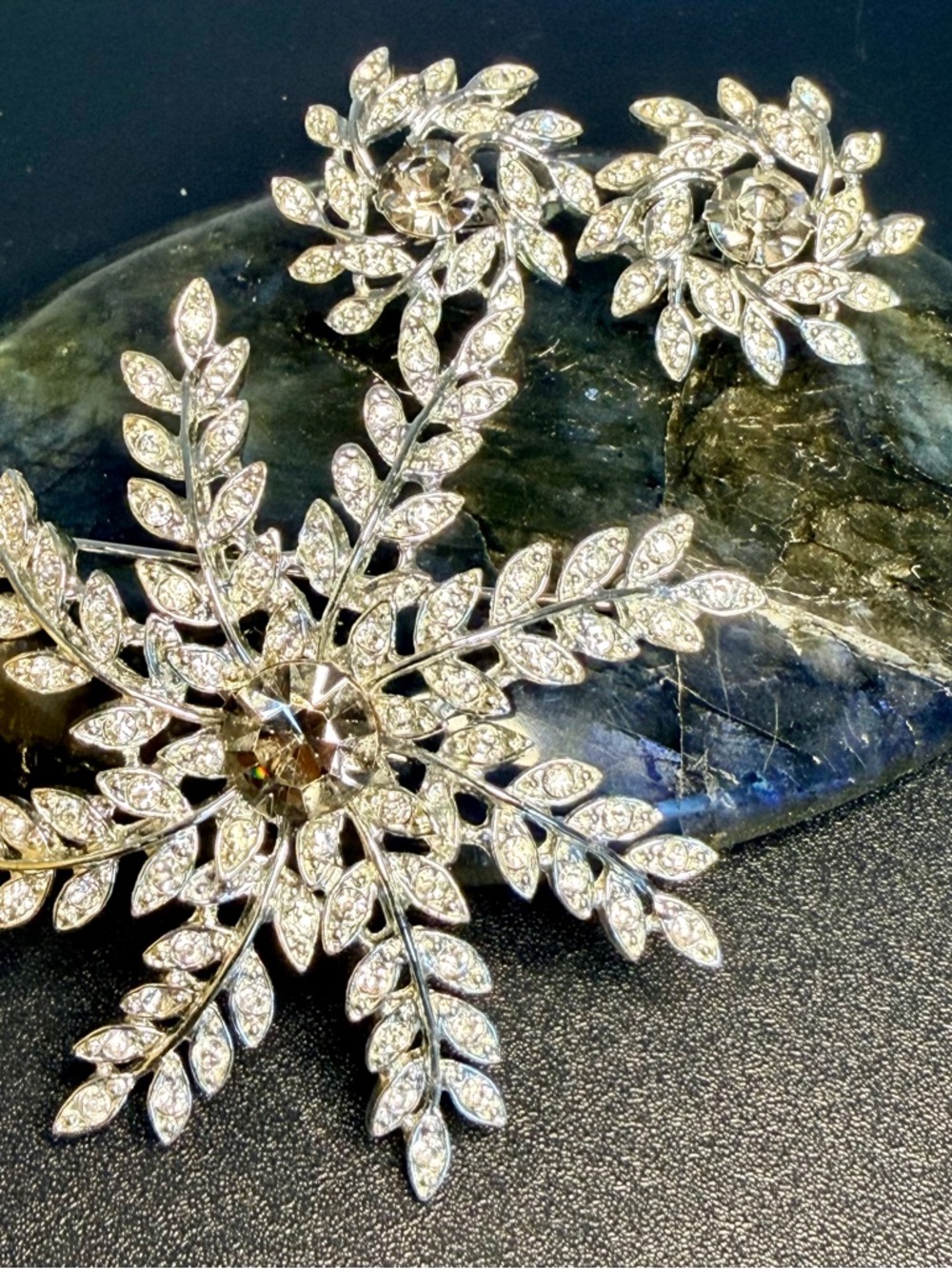 Vintage 1960s Sarah Coventry Brooch & Earring Set - "Evening Snowflake"